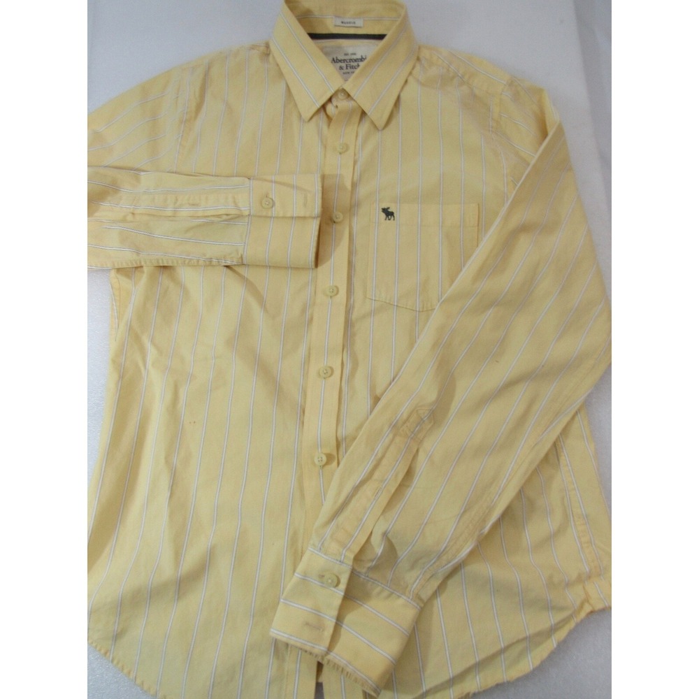 ABERCROMBIE & FITCH "Muscle" LS Button Front Shirt-Light Yellow Stripe -SZ LARGE